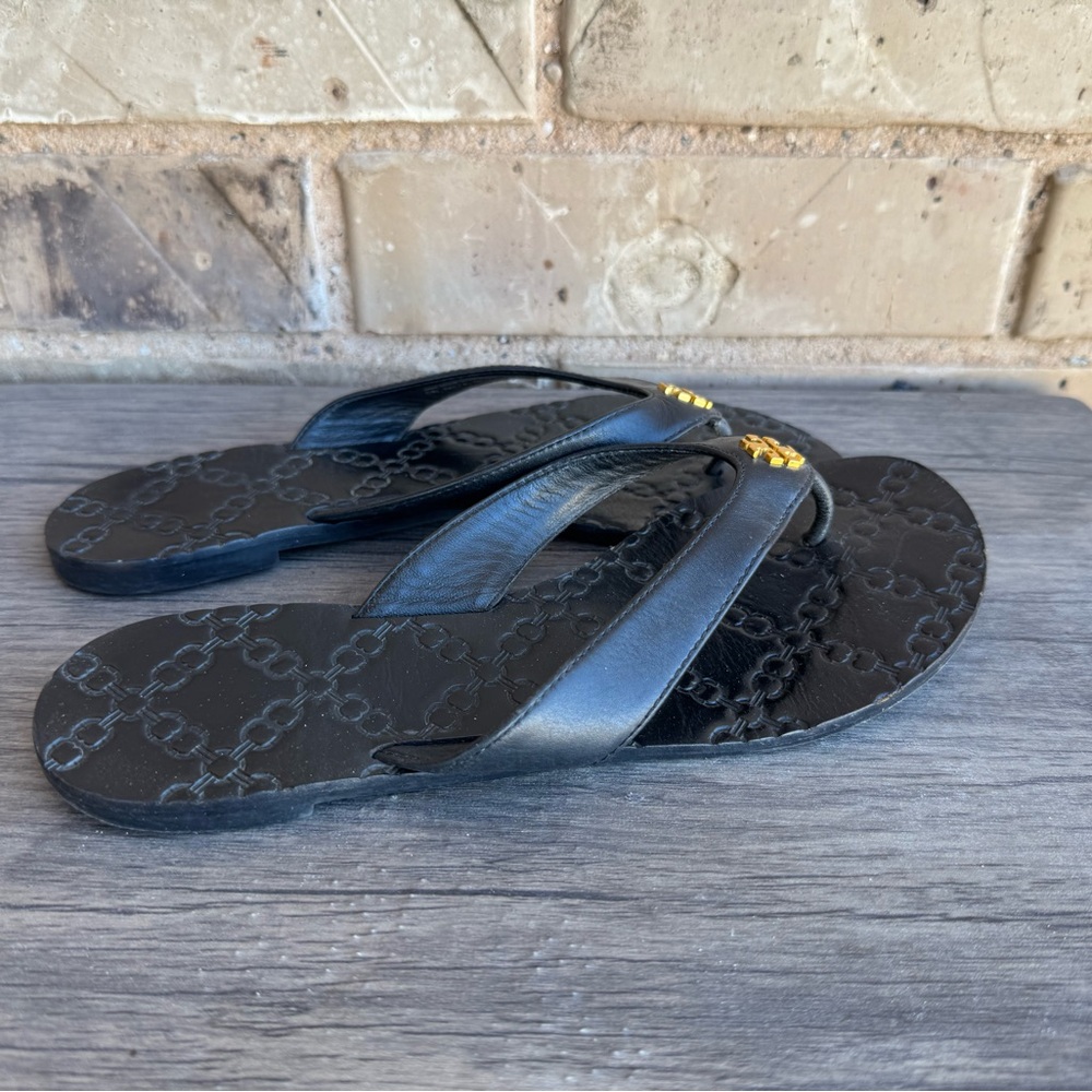 Tory Burch Women’s Leather Monroe Black Thong Sandals Size 7 - Picture 3 of 10